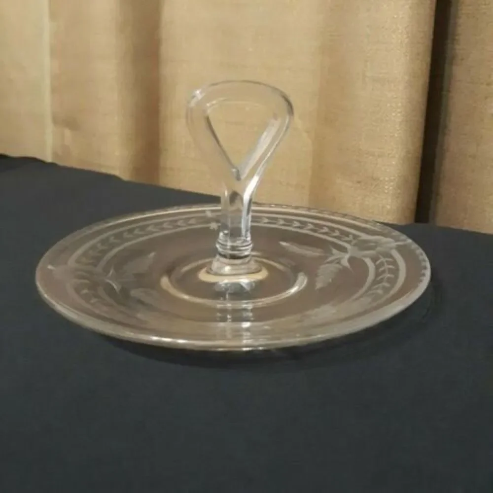 Vintage Elegant Depression Glass Tidbit Tray Clear Etched 1920s